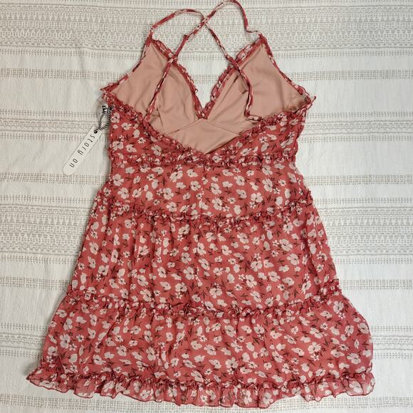 Story On Floral Ruffle Tiered Mini Dress – Size M – NWT – Pink Summer Sundress - Picture 2 of 6